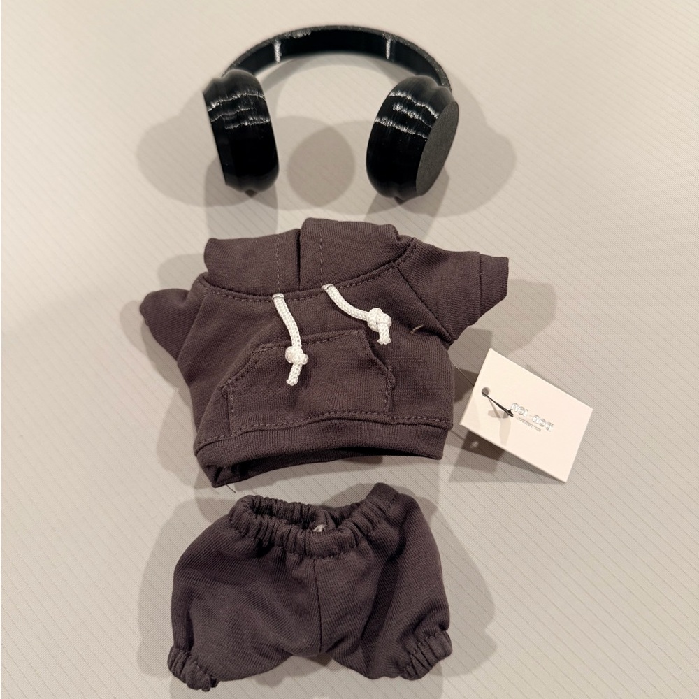 Labubu Charcoal Grey Hoodie & Shorts Set with White Drawstrings